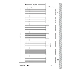 Luxebath Radiateur de Salle de Bain Design Iron EM, 600 x 1600 mm, Anthracite, en Acier Revêtu par Poudre