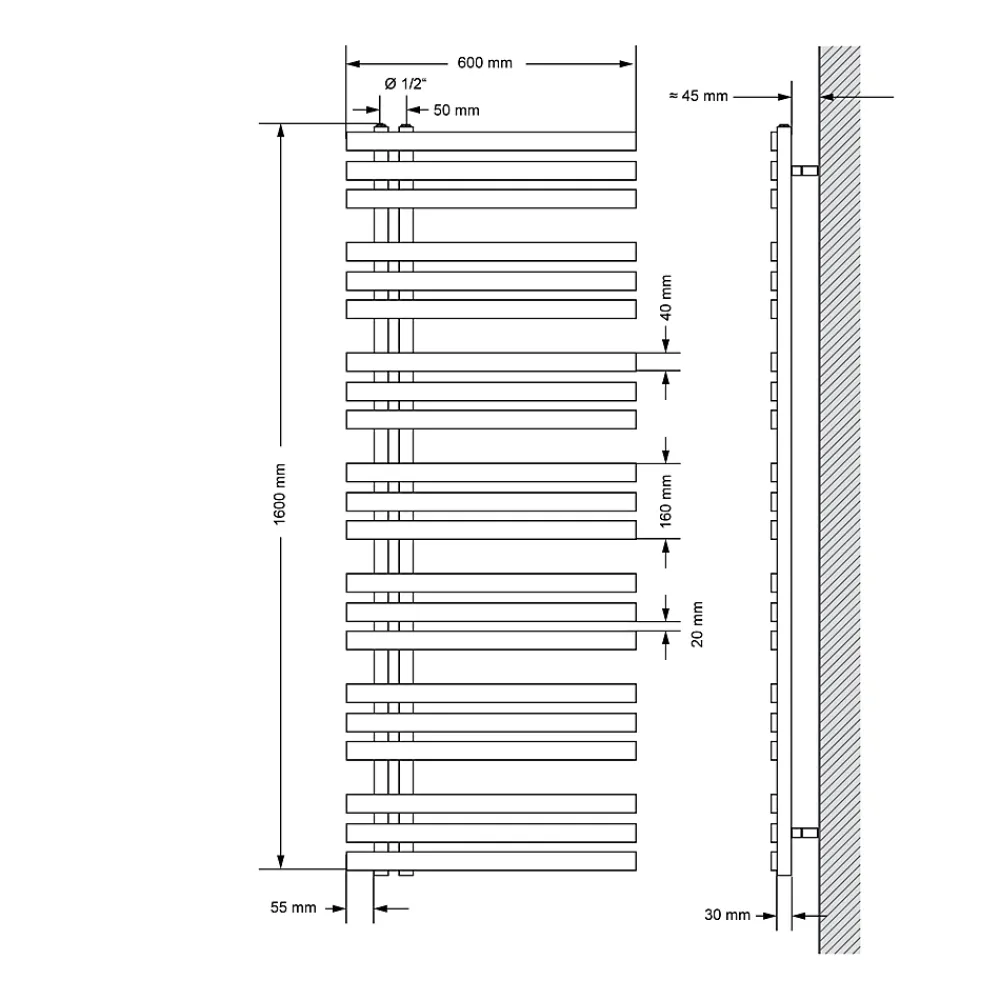 Luxebath Radiateur de Salle de Bain Design Iron EM, 600 x 1600 mm, Anthracite, en Acier Revêtu par Poudre