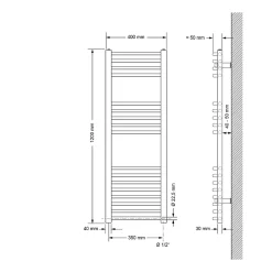 Luxebath Radiateur de Salle de Bain Design Sahara, 400x1200 mm, Blanc, Forme Courbé