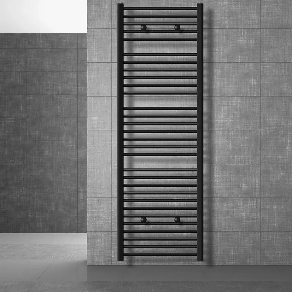 Sèche-Serviettes Mixte|Luxebath Radiateur de Salle de Bain Design Sahara, 600 x 1800 mm, Noir Mat, Forme Droite