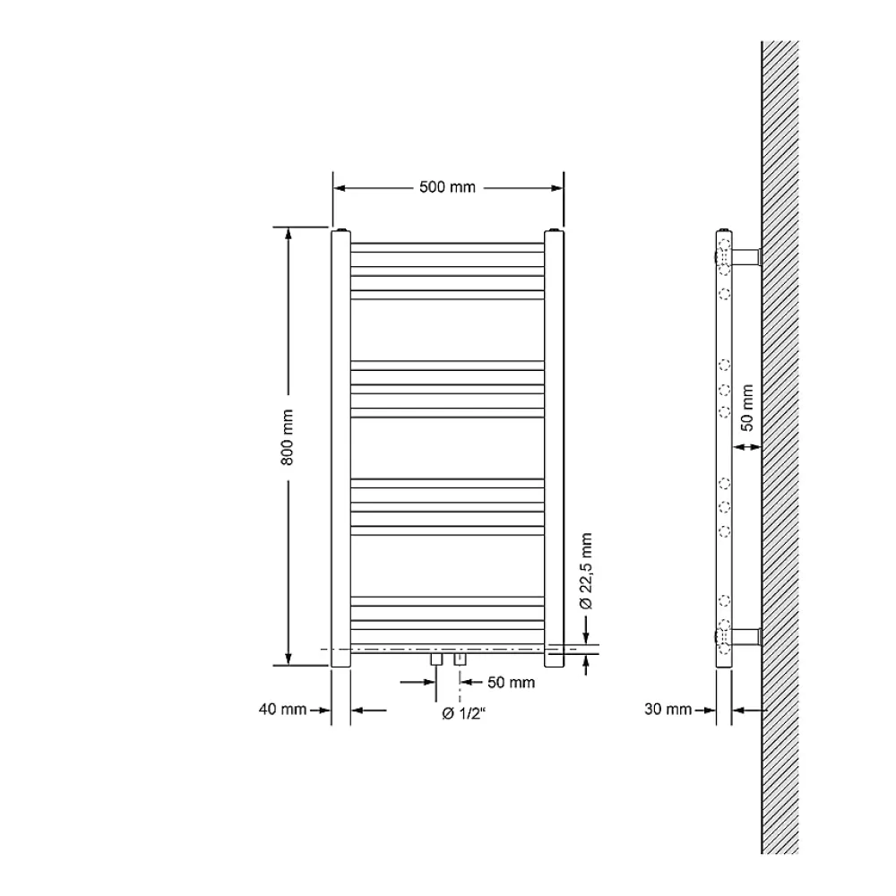 Luxebath Radiateur de Salle de Bain Design Sahara, 500 x 800 mm, Blanc, Forme Droit