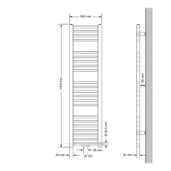 Sèche-Serviettes Mixte|Luxebath Radiateur Design Radiateur Sèche Serviette Porte Serviette Mural 300 x 1400 mm Chrom avec Raccordement Central