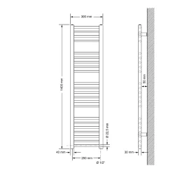 Luxebath Radiateur Design Sahara - 300 x 1400 mm - Anthracite - Connexion Latéral - Forme Droit - avec Kit de Montage Mural