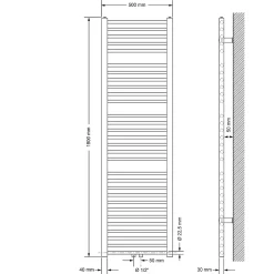 Luxebath Radiateur Design Sahara Non Electrique - 500 x 1800 mm - Blanc - Connexion Central - sans Kit de Raccordement - Forme Droit