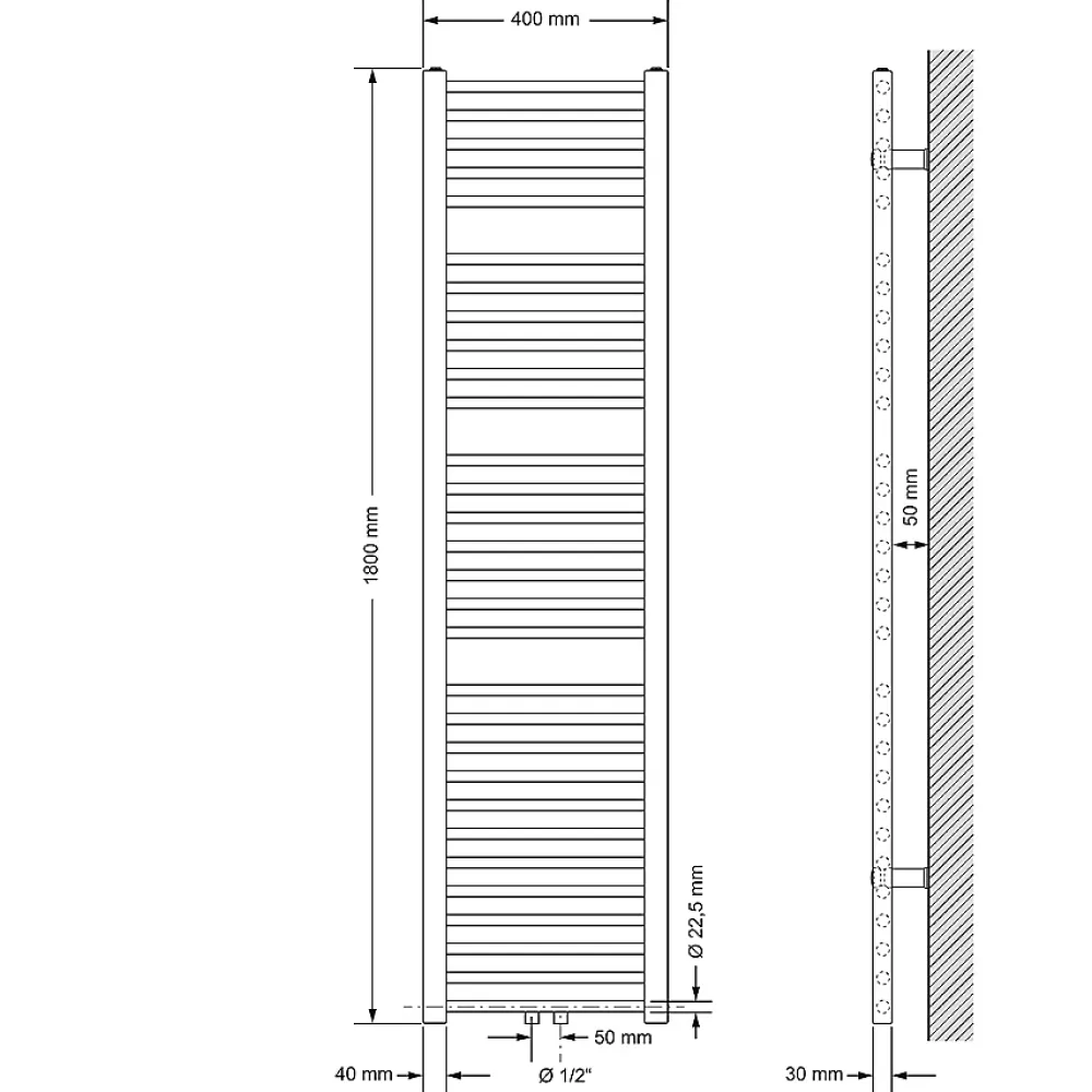 Luxebath Radiateur Design Sahara Non Electrique - 400 x 1800 mm - Blanc