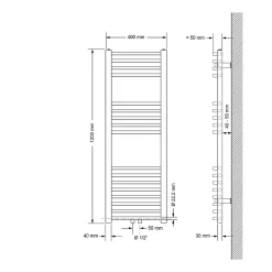 Luxebath Radiateur Design Sahara Non Electrique - 400 x 1200 mm - Blanc - Connexion Central - sans Kit de Raccordement - Forme Courbé