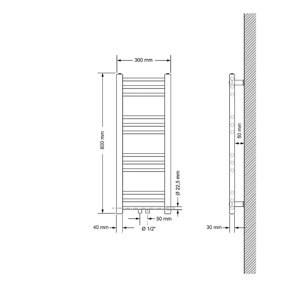 Sèche-Serviettes Eau Chaude|Luxebath Radiateur Design Sahara Non Electrique - 300 x 800 mm - Anthracite