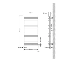 Sèche-Serviettes Mixte|Luxebath Radiateur Electrique Sahara 500x800 mm, Chrome, Sèche-Serviettes en Panneau, Raccordement Latéral Courbé, Barre Chauffante
