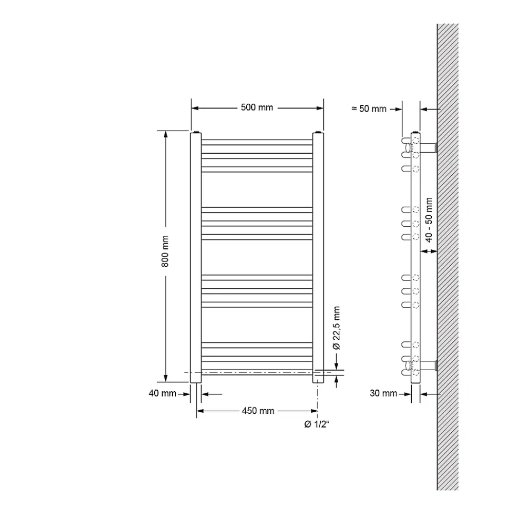 Sèche-Serviettes Mixte|Luxebath Radiateur Electrique Sahara 500x800 mm, Chrome, Sèche-Serviettes en Panneau, Raccordement Latéral Courbé, Barre Chauffante