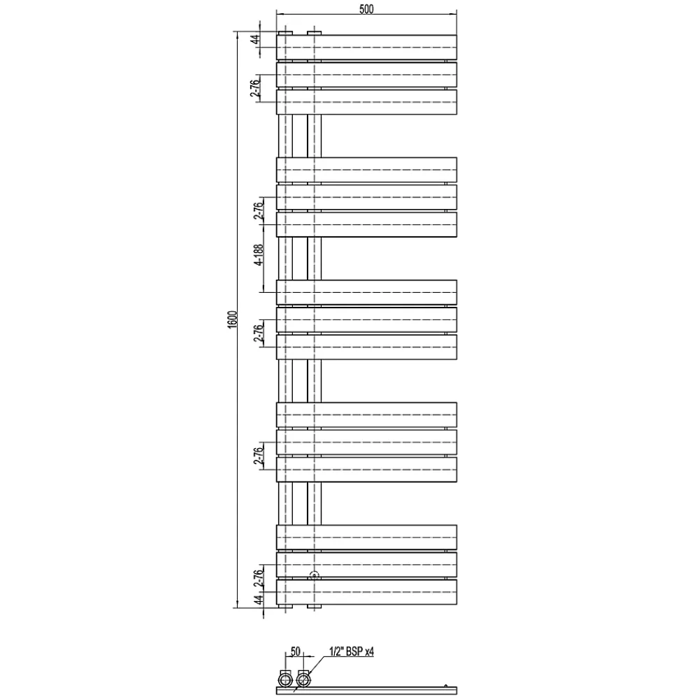 Sèche-Serviettes Mixte|Bernstein Radiateur et sèche-serviettes design D16W, raccord gauche ou droite - blanc - 160x50cm, kit connexion blanc