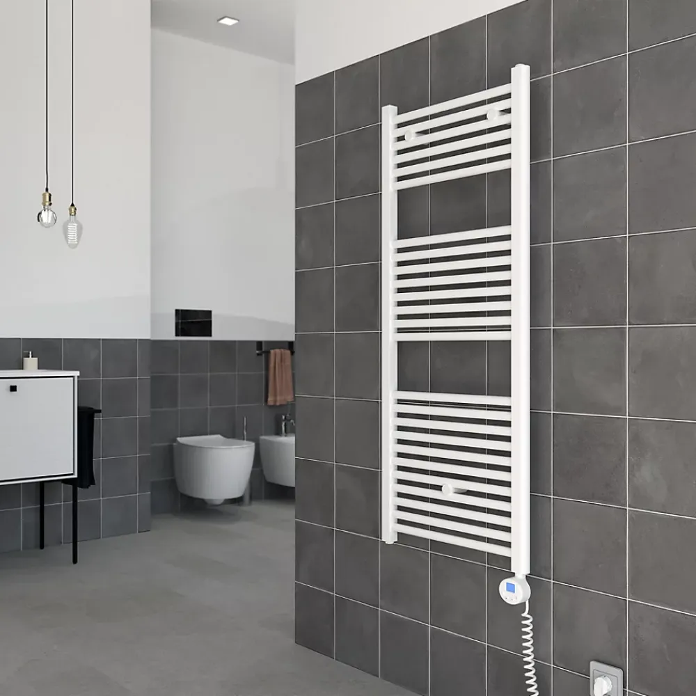 Sèche-Serviettes Électrique|Kiamami Valentina Radiateur Électrique Avec Thermostat Réglable 60X150 En Acier Blanc