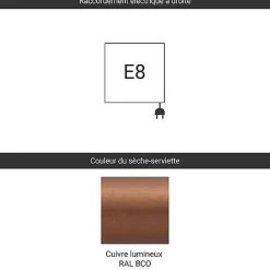 Matisere Radiateur électrique cuivre - (HxL) 1600x440mm - 1000 Watt - 1000 Watt - SHE1600-440VE8BCO