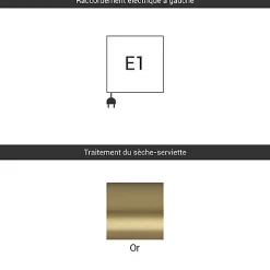 Sèche-Serviettes Électrique|Matisere Radiateur électrique doré de 1200mm de haut et 480mm de large - 800 Watt - ROL1200/480ROE1BRA