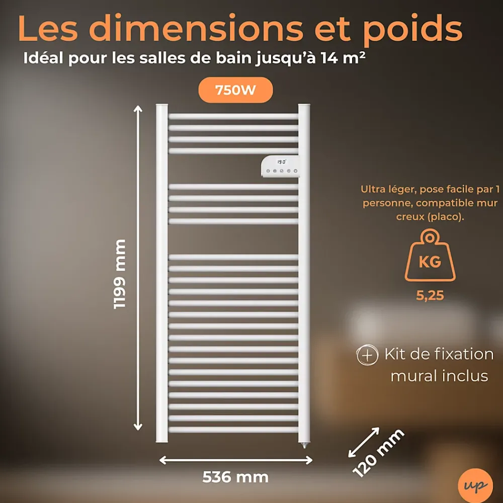Sèche-Serviettes Électrique|Cosy up Radiateur sèche serviettes électriques à inertie sèche barres rondes 750W thermostat programmable Cosyup Olen Blanc Garantie 3 ans
