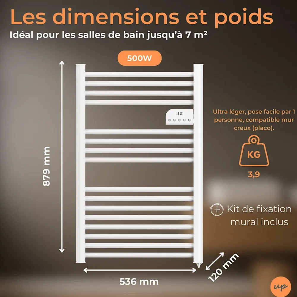 Sèche-Serviettes Électrique|Cosy up Radiateur sèche serviettes électriques à inertie sèche barres rondes 500W thermostat programmable Cosyup Olen Blanc Garantie 3 ans