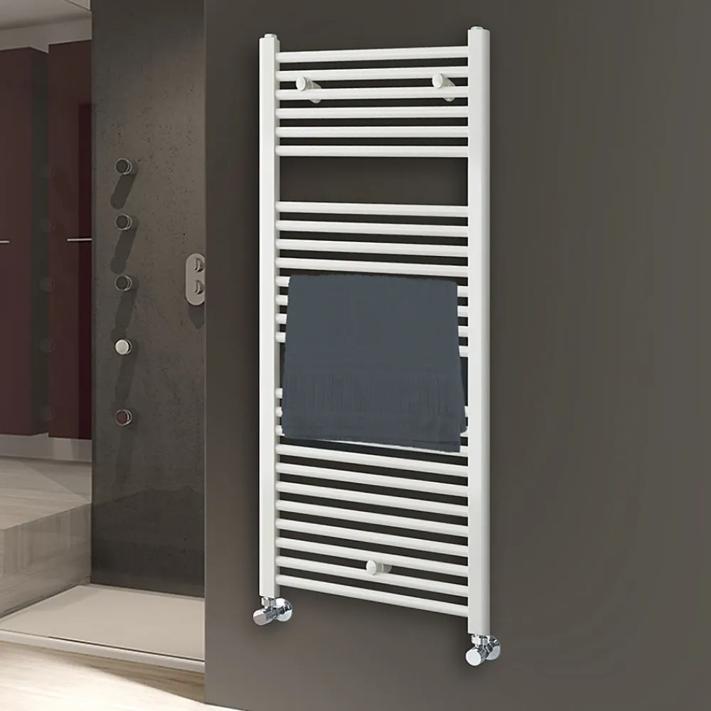 Sèche-Serviettes Eau Chaude|Kibath Radiateur sèche-serviettes circuit de chauffage 120 cm x 50 cm finition BLANC brillant en acier