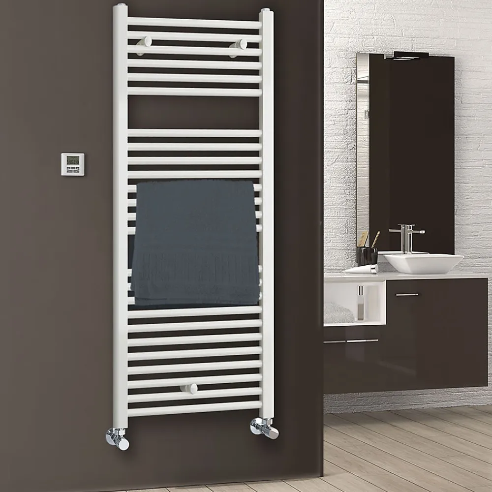 Sèche-Serviettes Eau Chaude|Kibath Radiateur sèche-serviettes circuit de chauffage 120 cm x 50 cm finition BLANC brillant en acier