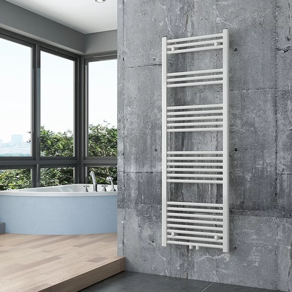 Sèche-Serviettes Eau Chaude|Bernstein Radiateur sèche-serviettes 150x50cm design salle de bain en laiton, Blanc, R18W, Sans porte-serviette, avec kit connexion blanc