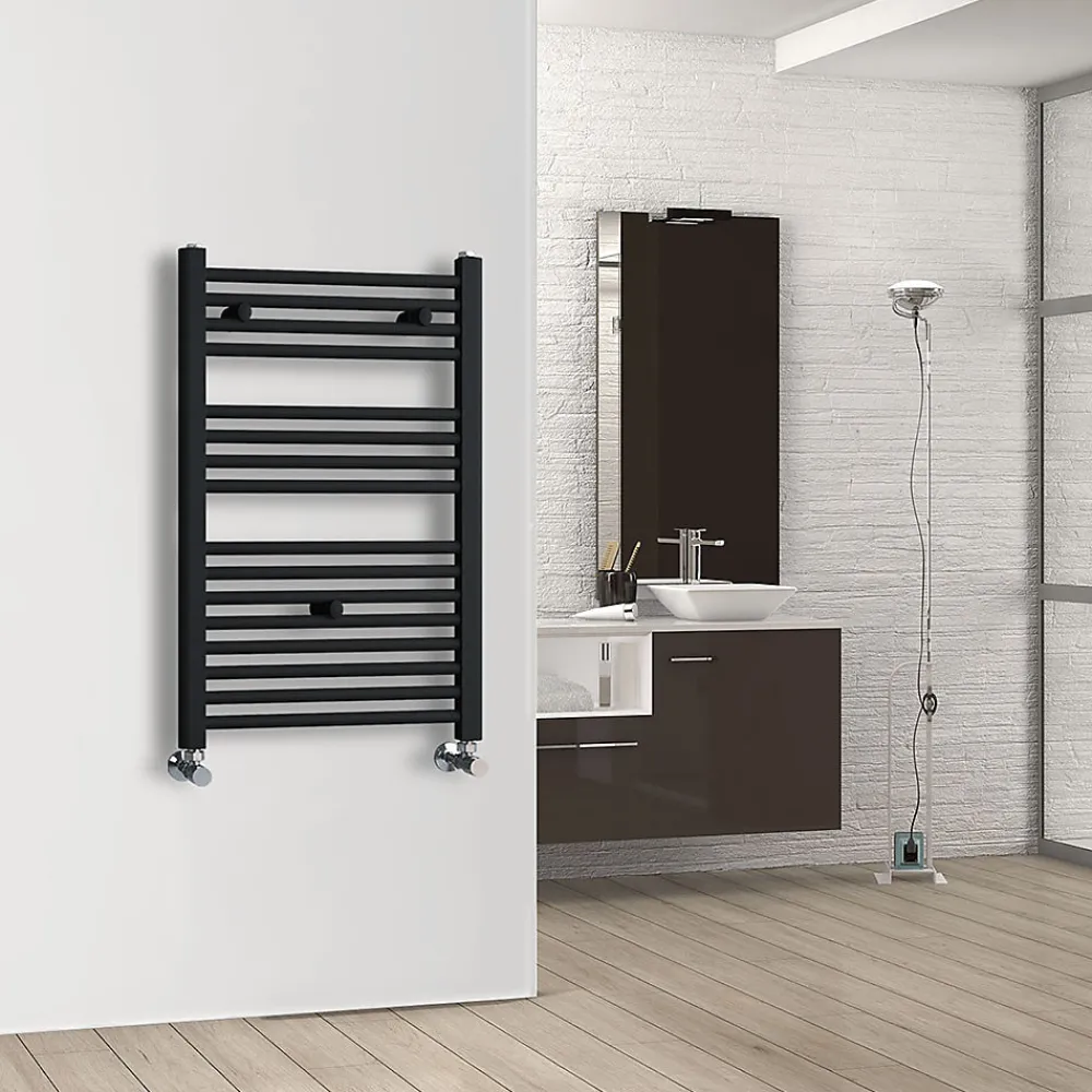 Sèche-Serviettes Eau Chaude|Kibath Radiateur sèche-serviettes circuit de chauffage 80 cm x 50 cm finition NOIR mat en acier