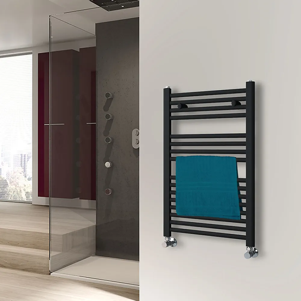 Sèche-Serviettes Eau Chaude|Kibath Radiateur sèche-serviettes circuit de chauffage 80 cm x 50 cm finition NOIR mat en acier