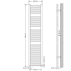 Luxebath Radiateur Sèche-Serviettes Sahara - 300 x 1800 mm - Blanc - Connexion Latéral - sans Kit de Raccordement - Forme Droite