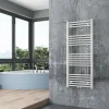 Bernstein Radiateur sèche-serviettes 120x50cm design salle de bain en laiton, Blanc, R18W, Avec porte-serviette droit, + kit connexion blanc