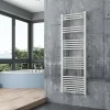 Sèche-Serviettes Eau Chaude|Bernstein Radiateur sèche-serviettes 150x50cm design salle de bain en laiton, Blanc, R18W, Avec porte-serviette droit, Sans kit de connexion