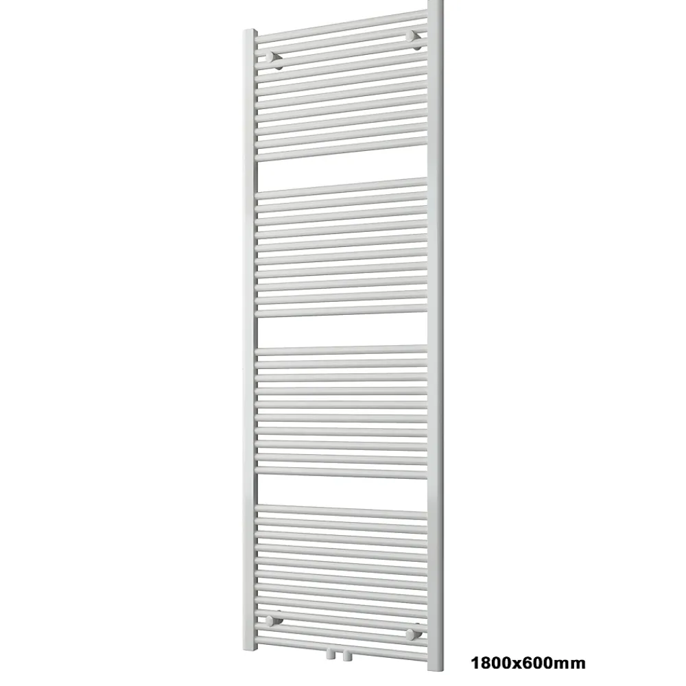 Sèche-Serviettes Eau Chaude|Bernstein Radiateur sèche-serviettes 180x60cm design salle de bain en laiton, Blanc, R18W, Avec porte-serviette droit + kit connexion blanc