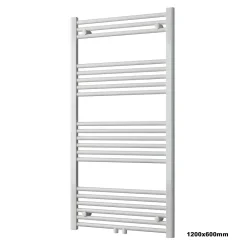 Sèche-Serviettes Eau Chaude|Bernstein Radiateur sèche-serviettes 120x60cm design salle de bain en laiton, Blanc, R18W, Avec porte-serviette droit + kit connexion blanc