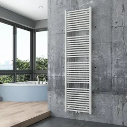 Sèche-Serviettes Eau Chaude|Bernstein Radiateur sèche-serviettes 180x50cm design salle de bain en laiton, Blanc, R18W, Sans porte-serviette, avec kit connexion blanc