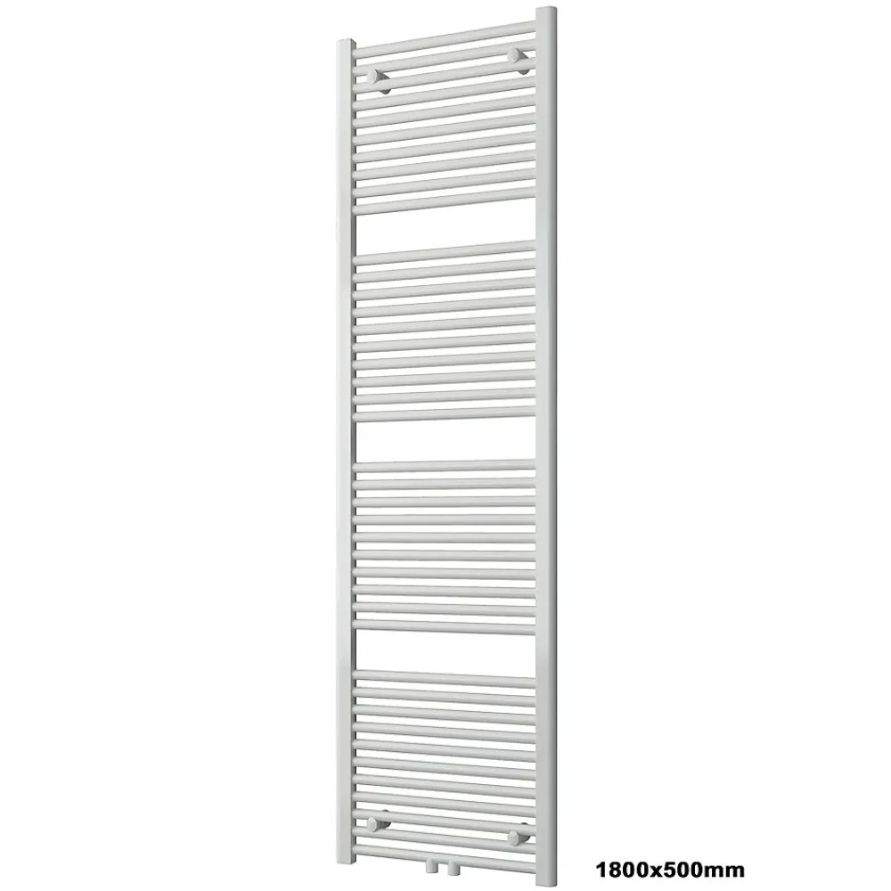 Sèche-Serviettes Eau Chaude|Bernstein Radiateur sèche-serviettes 180x50cm design salle de bain en laiton, Blanc, R18W, Sans porte-serviette, avec kit connexion blanc