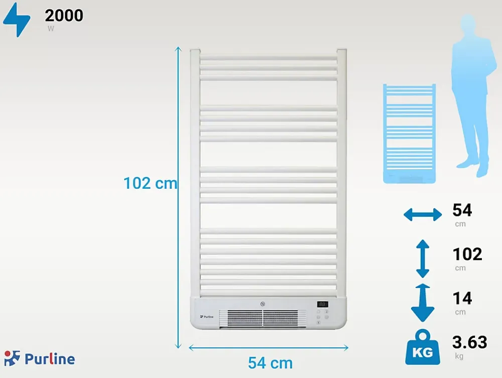 Sèche-Serviettes Soufflant|Purline Radiateur sèche-serviettes avec chauffage intégré et contrôle WiFi