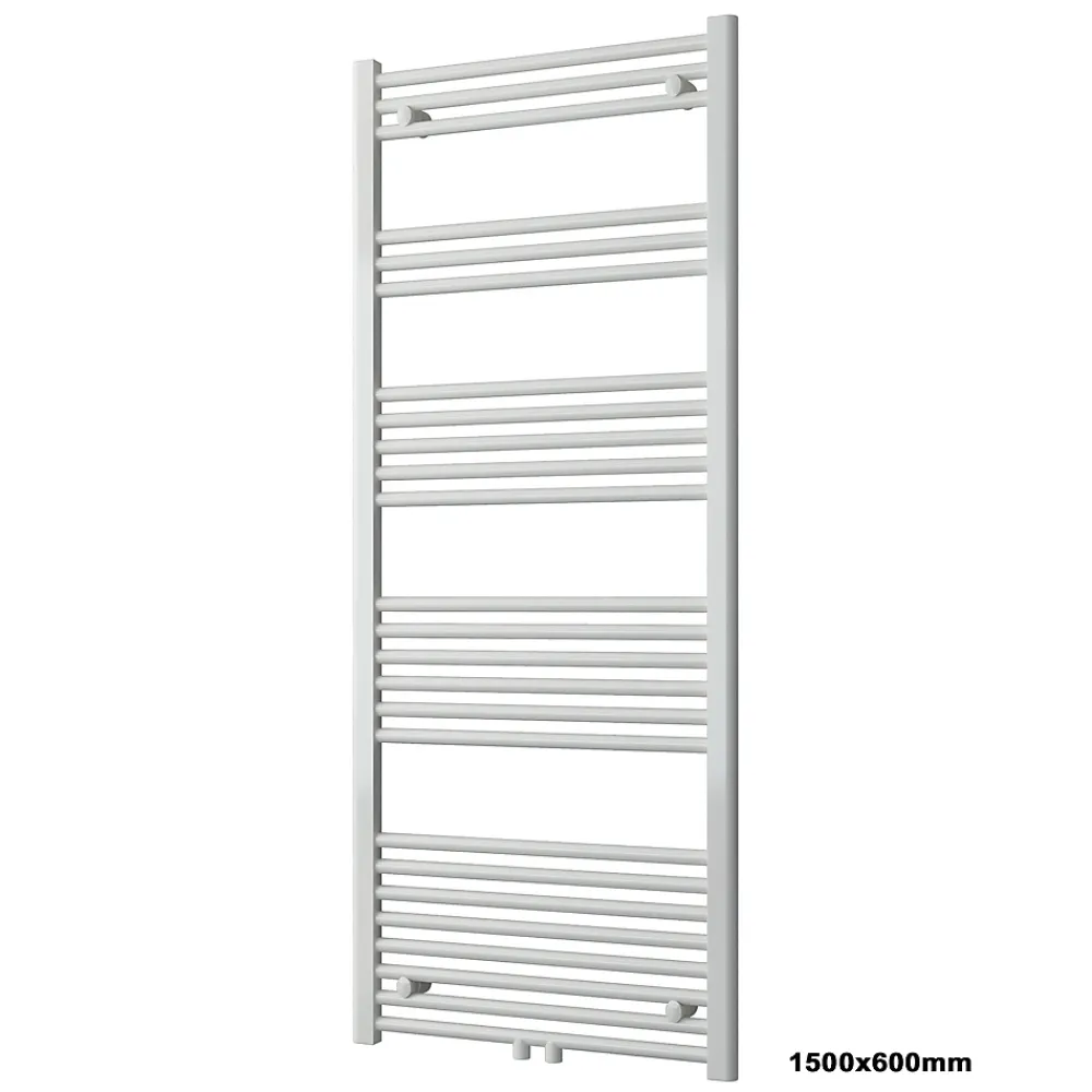 Sèche-Serviettes Eau Chaude|Bernstein Radiateur sèche-serviettes 150x60cm design salle de bain en laiton, Blanc, R18W, Avec porte-serviette droit, Sans kit de connexion