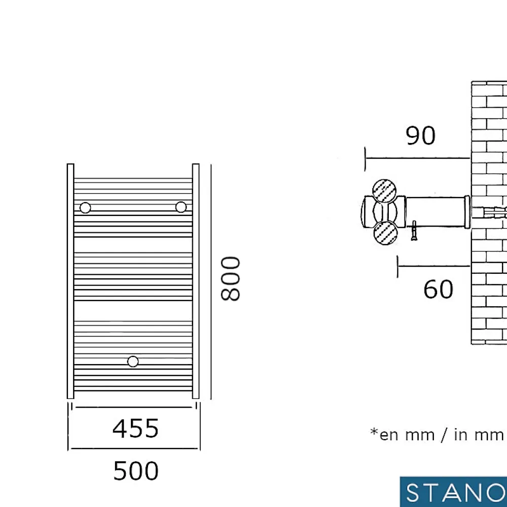 Stano Radiateur sèche-serviettes eau chaude CODA 80 x 50 cm blanc