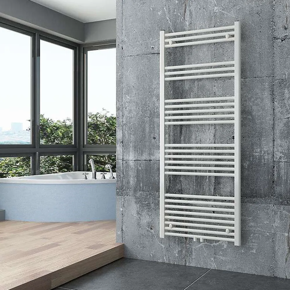 Sèche-Serviettes Eau Chaude|Bernstein Radiateur sèche-serviettes 150x60cm design de salle de bain en laiton - Blanc - R18W - Sans porte-serviette ni kit de connexion