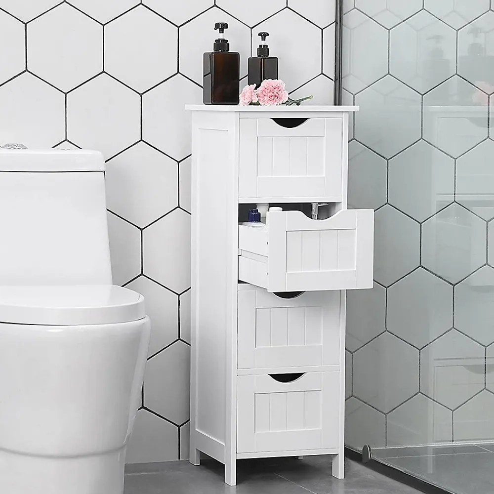 Calicosy Rangement de salle de bain Blanc avec 4 tiroirs - L30 cm