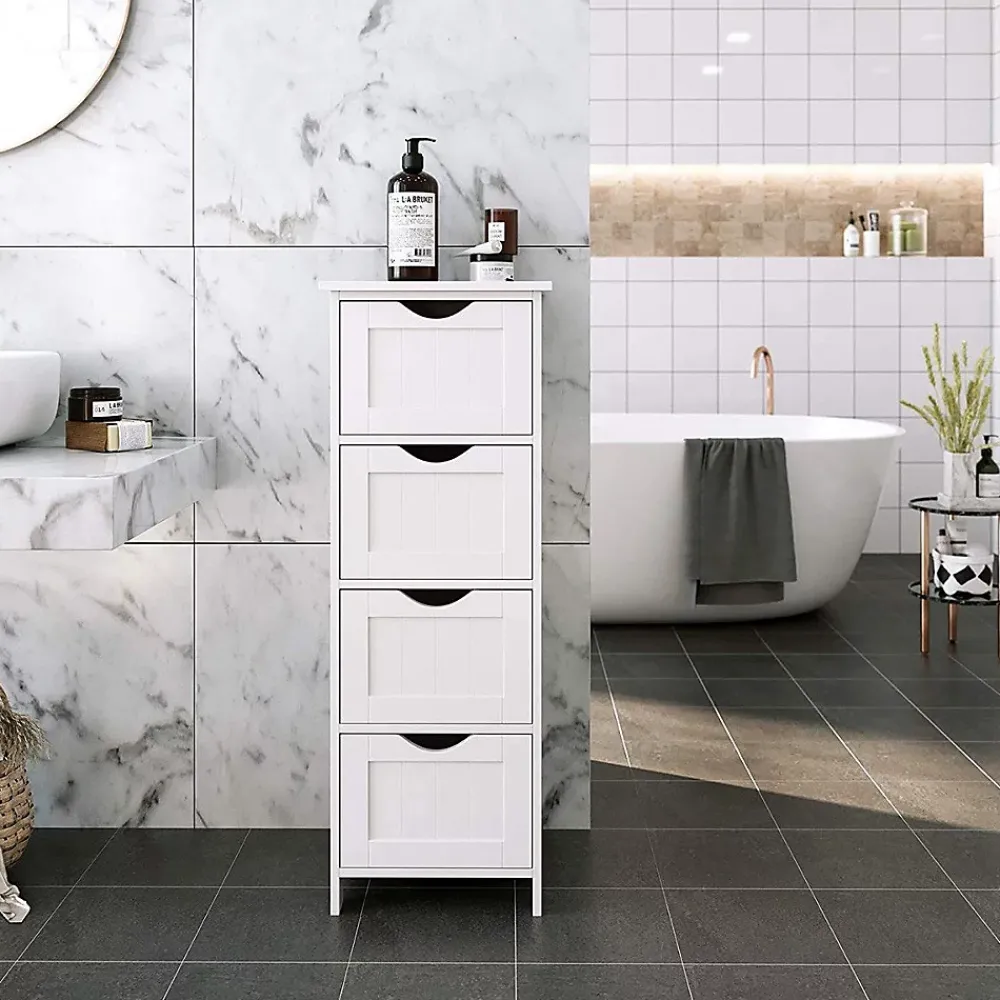Calicosy Rangement de salle de bain Blanc avec 4 tiroirs - L30 cm