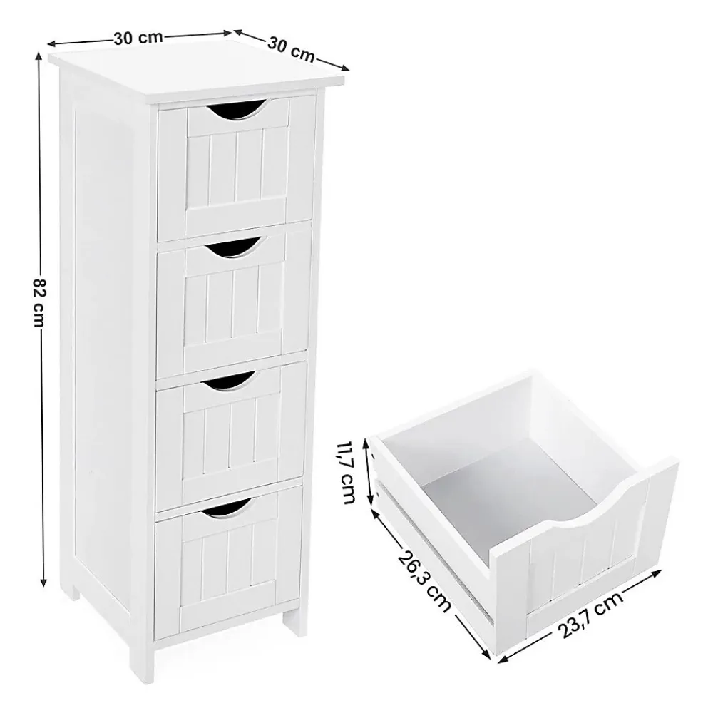 Calicosy Rangement de salle de bain Blanc avec 4 tiroirs - L30 cm