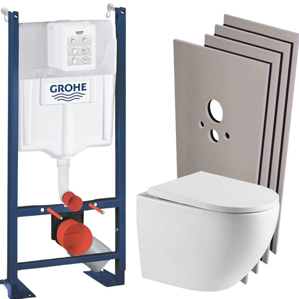 Wc Suspendu|Grohe RAPID SL Pack Bâti-support + WC suspendu + Plaque chrome + Set de montage (PROJECTFUSIONTQ-1-SABO)