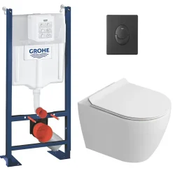 Grohe Rapid SL Pack WC bâti autoportant + WC suspendu sans bride Ceramia avec abattant SoftClose + plaque noir mat (GRRCEPXWR11-FR)
