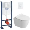 Wc Suspendu|Grohe Rapid SL Pack WC bâti autoportant + WC suspendu sans bride Ceramia avec abattant SoftClose + plaque blanche (GRRCEPXWR12-FR)