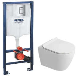 Grohe Rapid SL Pack WC bâti-support + WC suspendu sans bride Ceramia avec abattant SoftClose + plaque chrome (GRRCEPXWR14-FR)