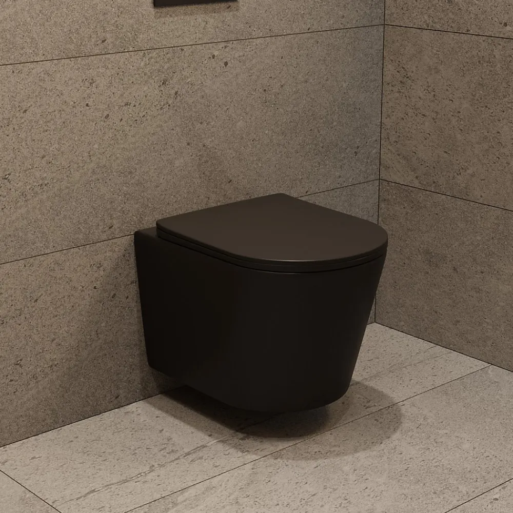 Wc Suspendu|Grohe Rapid SL pack WC bâti-support + WC sans bride Ceramia avec abattant SoftClose + plaque noir mat (GRRCE14BMT01-FR)