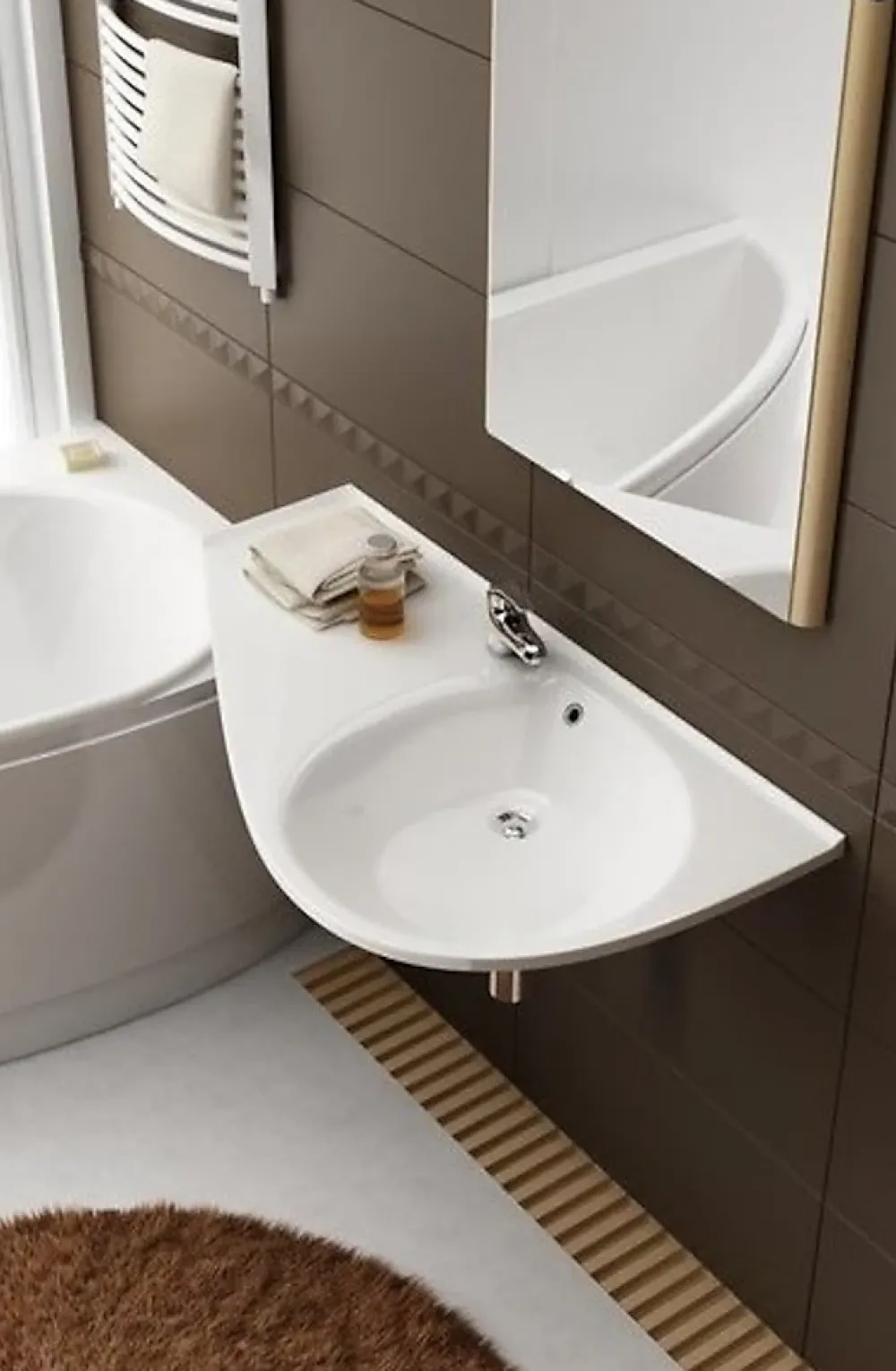 Vasque À Encastrer|Ravak Avocado Comfort Lavabo 85x45cm, style asymétrique gain de place orientation gauche avec perçage et trop plein (XJ1L1100000)