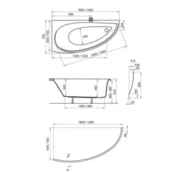 Baignoire D'Angle|Ravak Avocado Ensemble Baignoire d'angle gain de place, orientation gauche 160 x 75 cm en acrylique, Blanc + Tablier + Pieds