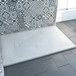 Receveur De Douche|Aurlane Receveur à poser en matériaux composite SMC - Finition ardoise blanc mat - 80x120 cm