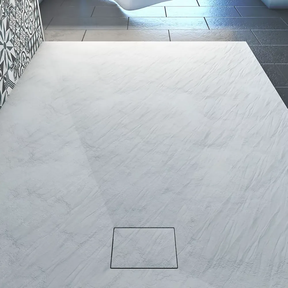 Receveur De Douche|Aurlane Receveur à poser en matériaux composite SMC - Finition ardoise blanc mat - 80x120 cm