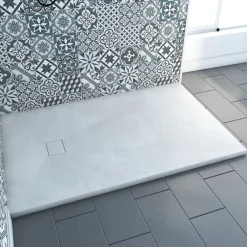 Receveur De Douche|Aurlane Receveur à poser en matériaux composite SMC - Finition ardoise blanc mat - 80x120 cm