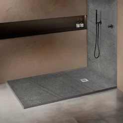Receveur De Douche|U-tile Receveur 120 x 90 cm HD en pierre naturelle gris grille excentrée