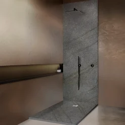 Receveur De Douche|U-tile Receveur 120 x 90 cm HD en pierre naturelle gris grille excentrée